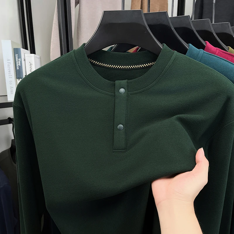 Embellish Knit - メンズ ルーズフィット ヘンリーネック プルオーバー クルーネック ツーボタン