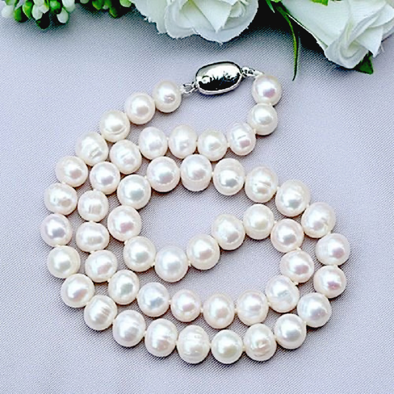 Pearl Trim Chain - 8-9 ミリメートル天然淡水パール 925 スターリングシルバーチョーカーネックレス女性のジュエリーギフト