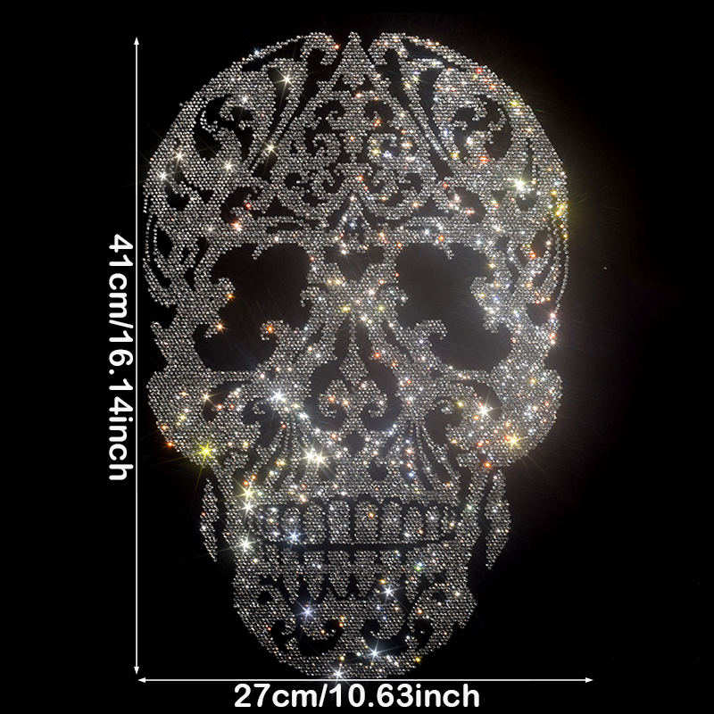 Hotfix Rhinestone Sheet - フローラル スカル ラインストーン 転写 - ダイヤモンドカット