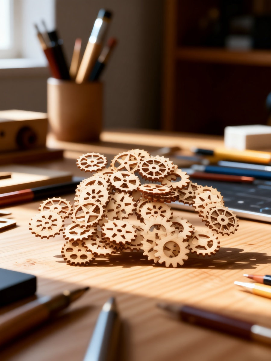 Craft Embellishments - 100個 木製ギア クラフトパーツ 装飾品 DIY 子供向け手作り工芸品
