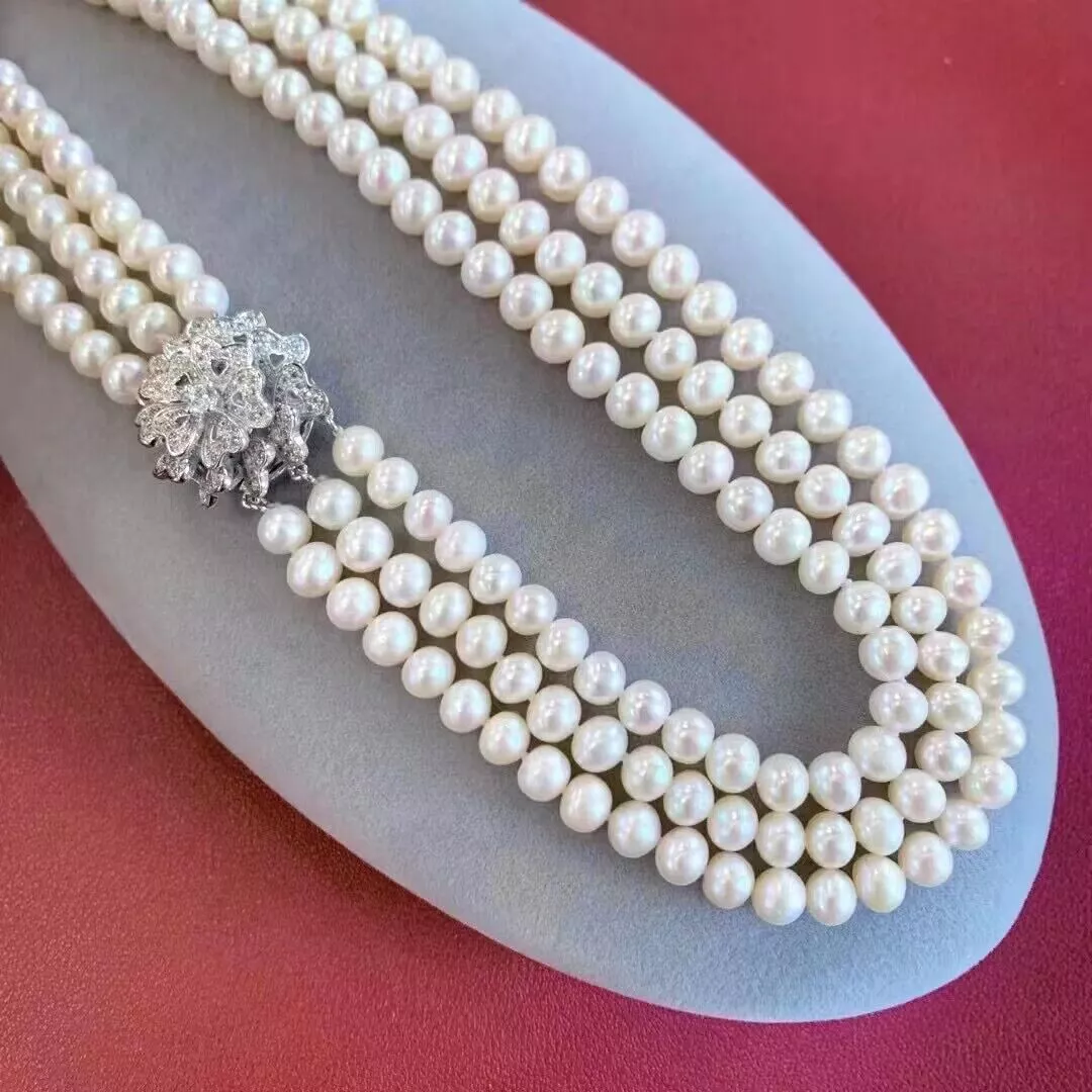 3連パールネックレス AAA 8-9mm 天然南洋ラウンドホ - Pearl Trim Chain のレビューと価格