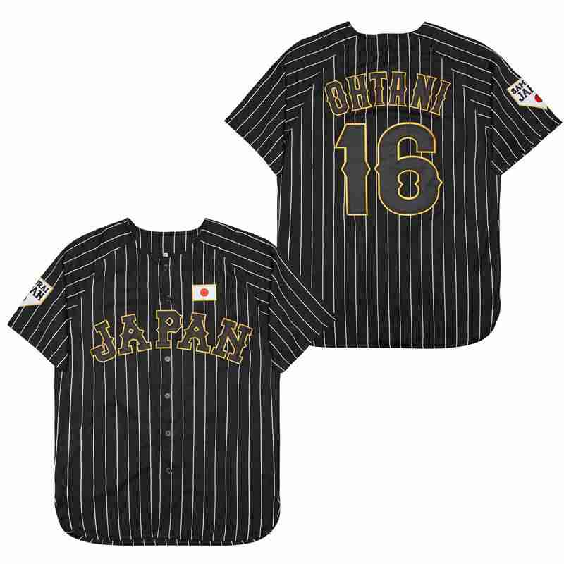 高品質野球ジャージ 日本 16番 大谷 縫製 刺繍 白黒スト - Embellish Knit のレビューと価格