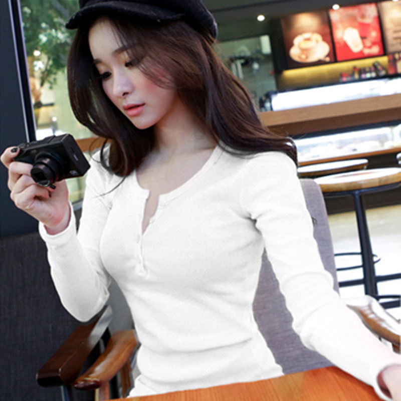 2026年秋 レディース ボタン付きリブ編み無地長袖Tシャツ - Embellish Knit のレビューと価格