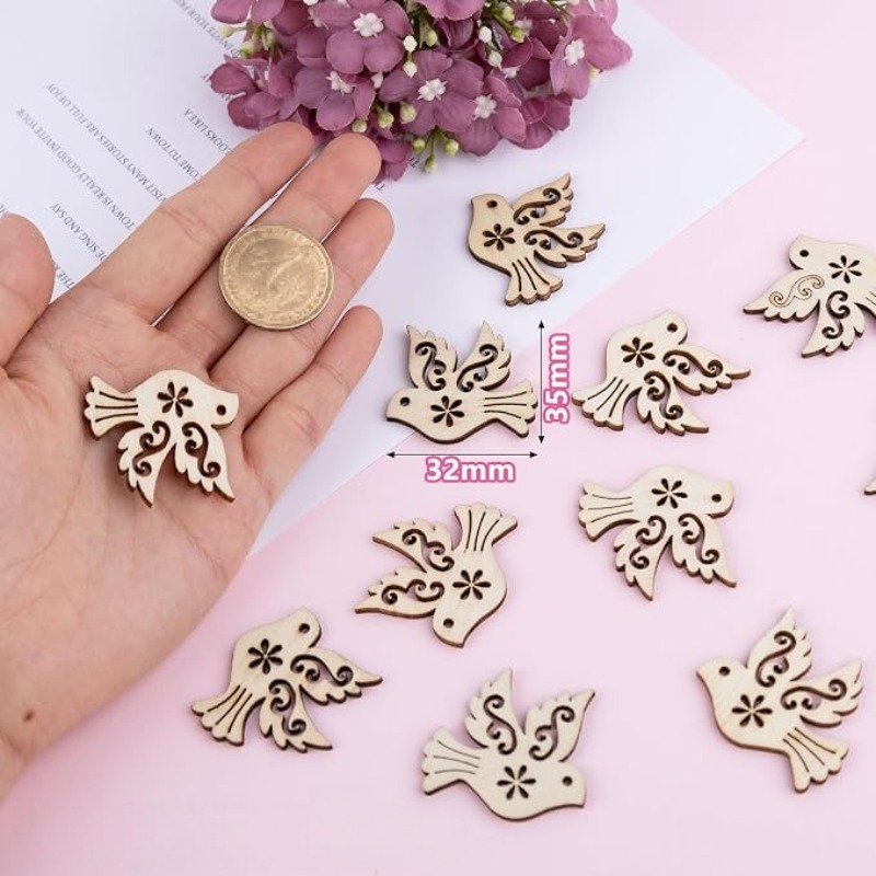 未完成の木製平和の鳩型ウッドカットアウト50個セット、DIY - Craft Embellishments のレビューと価格