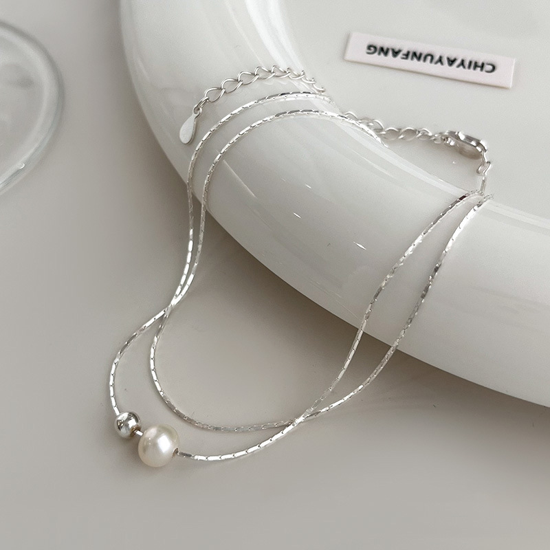 クリスマスギフト 925 スターリングシルバー絶妙なパールネ - Pearl Trim Chain のレビューと価格